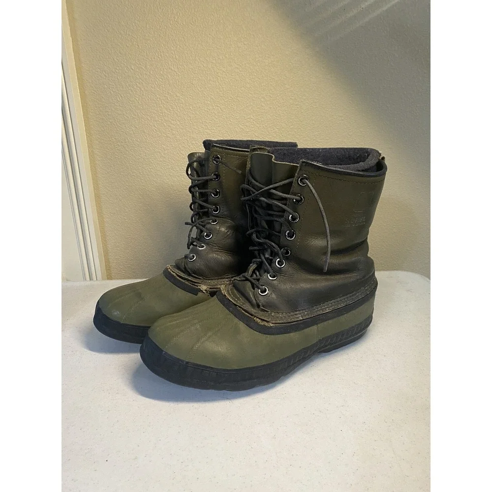 Vintage‎ Sorel Mark V Kaufman Winter Snow Green Boots Leather Wool Liner Mens 10